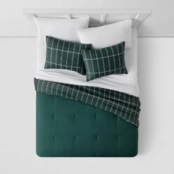 Grid Print Microfiber Reversible Comforter & Sheet Set Dark Green - Room Essentials™ -Optimal Household Items GUEST 4daf5f1a f5e2 4ffd 9c0a 0163fb5f2872