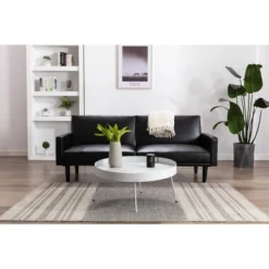 Optimal Household Items 27 Faux Leather Futon Sofa With Arms Black - Room Essentials™