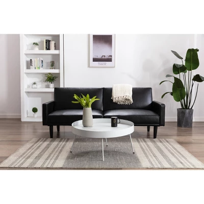 Faux Leather Futon Sofa With Arms Black - Room Essentials™ 3 Faux Leather Futon Sofa With Arms Black - Room Essentials™